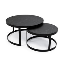 Afbeelding in Gallery-weergave laden, Salontafelset 'Saar' rond 80 en 60cm, kleur zwart / zwart marmer