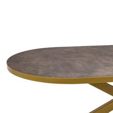 Afbeelding in Gallery-weergave laden, Ovale eettafel 'Noud' 240 x 100, kleur goud / lederlook bruin