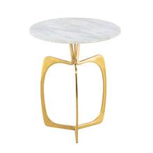 Afbeelding in Gallery-weergave laden, Ronde bijzettafel van aluminium met marmeren blad