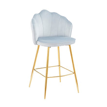 Afbeelding in Gallery-weergave laden, Set van 2 barkrukken met schelpdesign fluweel - Lichtgrijs