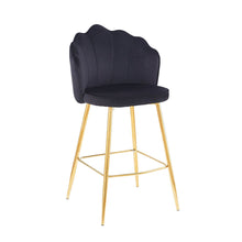 Afbeelding in Gallery-weergave laden, Set van 2 barkrukken met schelpdesign fluweel - Zwart