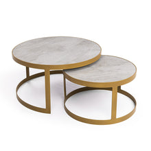 Afbeelding in Gallery-weergave laden, Salontafelset 'Saar' rond 80 en 60cm, kleur goud / beton