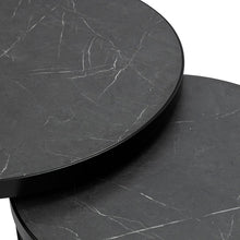 Afbeelding in Gallery-weergave laden, Salontafelset 'Saar' rond 80 en 60cm, kleur zwart / zwart marmer