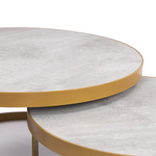 Afbeelding in Gallery-weergave laden, Salontafelset 'Saar' rond 80 en 60cm, kleur goud / beton