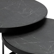 Afbeelding in Gallery-weergave laden, Salontafelset 'Saar' rond 80 en 60cm, kleur zwart / zwart marmer