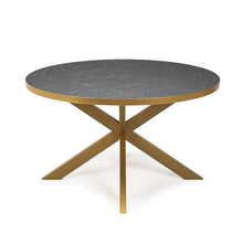 Afbeelding in Gallery-weergave laden, Ronde eettafel 'Daan' 148 cm, kleur goud / zwart marmer