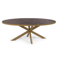 Afbeelding in Gallery-weergave laden, Ovale eettafel 'Mees' 240 x 110cm, kleur goud / lederlook bruin