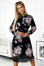 Afbeelding in Gallery-weergave laden, Chiffon geplooide midi-jurk met knopen en lange mouwen