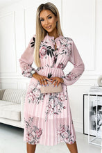 Afbeelding in Gallery-weergave laden, Chiffon geplooide midi-jurk met knopen en lange mouwen