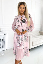 Afbeelding in Gallery-weergave laden, Chiffon geplooide midi-jurk met knopen en lange mouwen