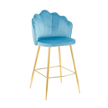 Afbeelding in Gallery-weergave laden, Set van 2 barkrukken met schelpdesign fluweel - Blauw