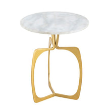Afbeelding in Gallery-weergave laden, Ronde bijzettafel van aluminium met marmeren blad