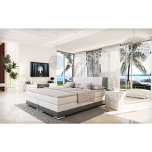 Afbeelding in Gallery-weergave laden, Luxueus Boxspringbed 200 x 200 cm LED wit/grijs kunstleder