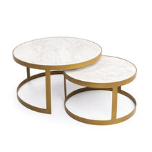 Afbeelding in Gallery-weergave laden, Salontafelset 'Saar' rond 80 en 60cm, kleur goud / wit marmer