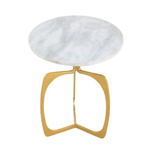 Afbeelding in Gallery-weergave laden, Ronde bijzettafel van aluminium met marmeren blad