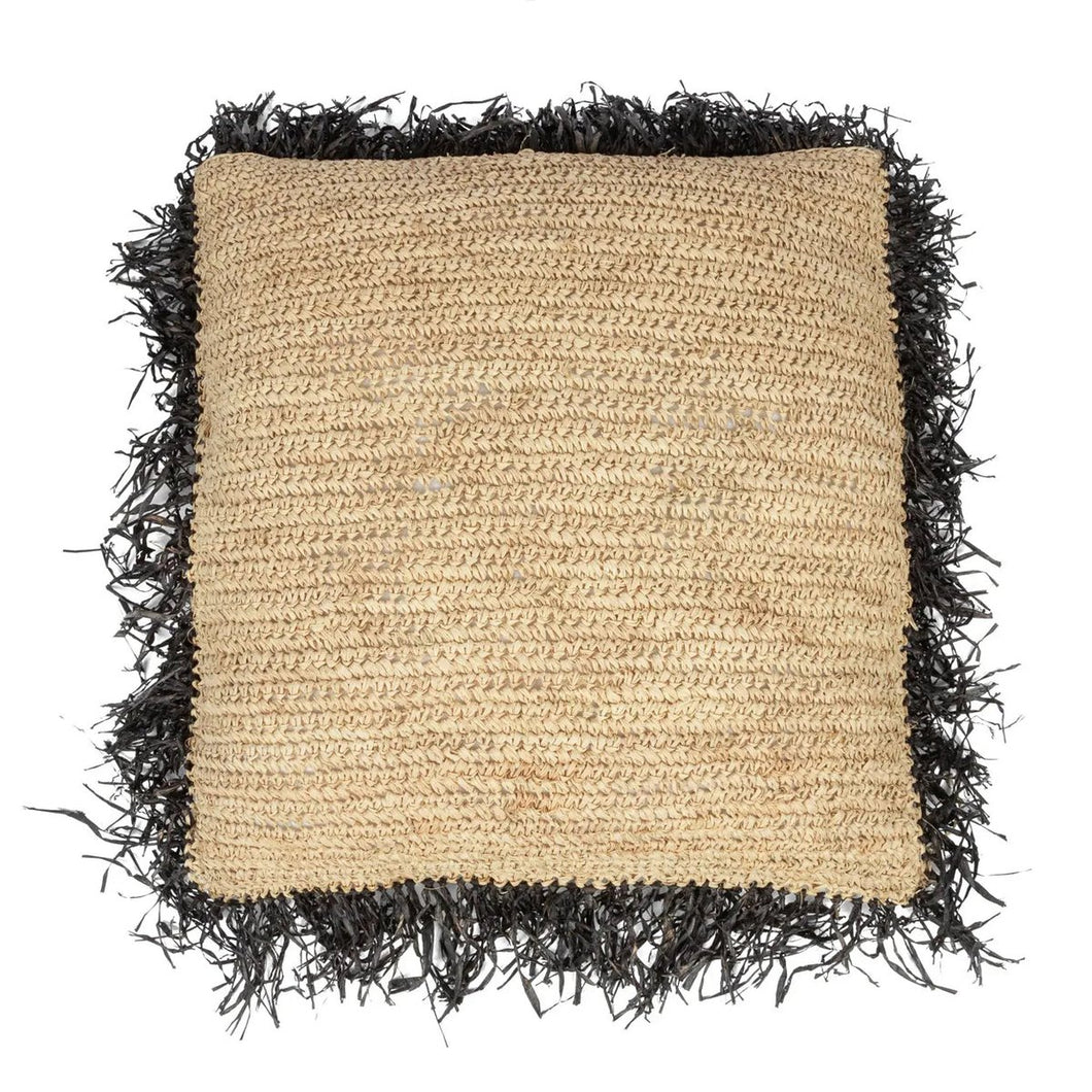 Kussenhoes Raffia Vierkant - Naturel Zwart - 60x60 cm