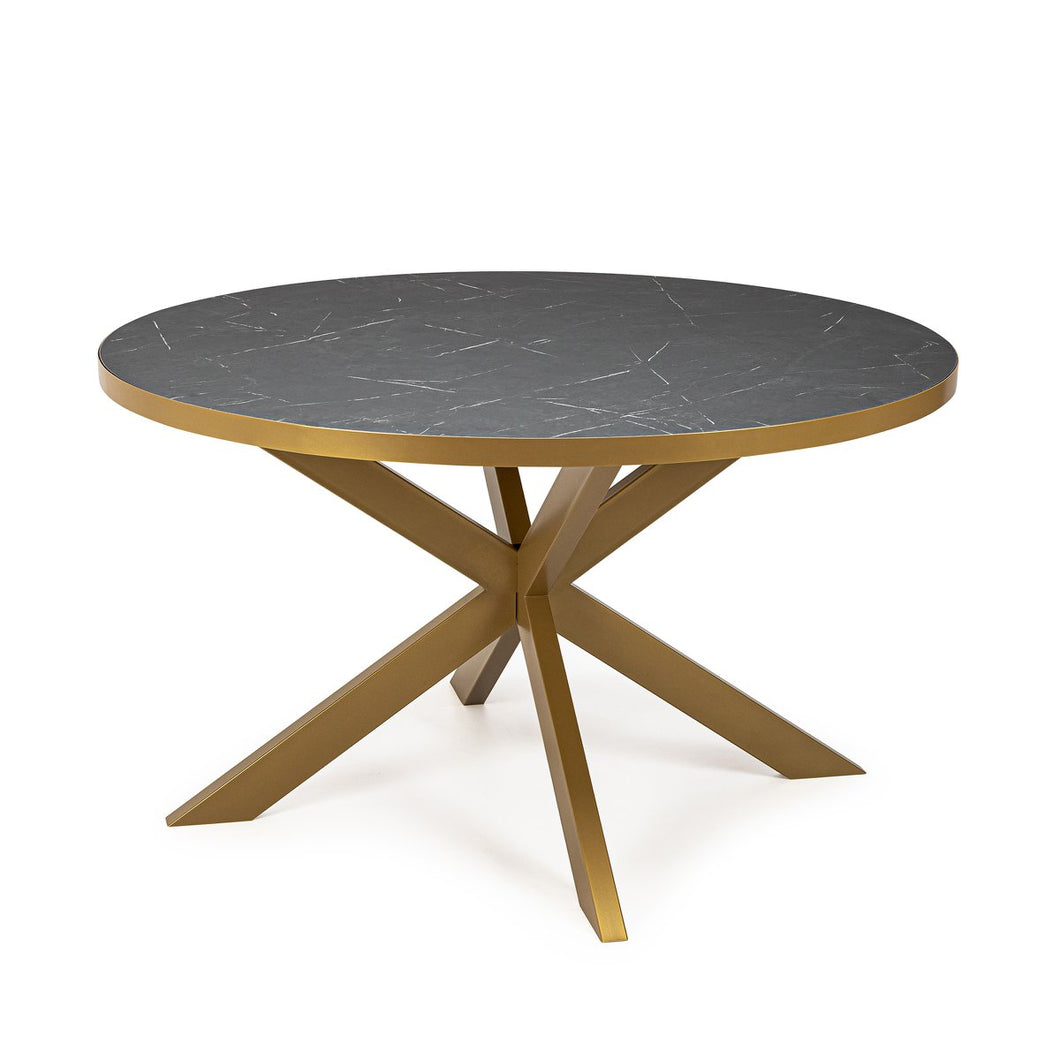 Ronde eettafel 'Daan' 148 cm, kleur goud / zwart marmer