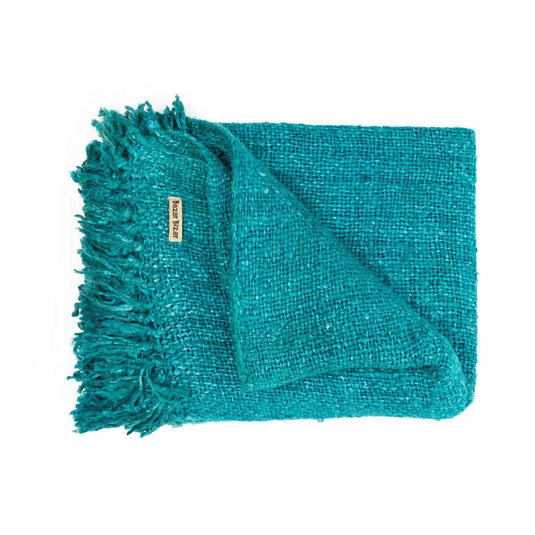 Luxe Handgeweven Katoenen Plaid - Aqua