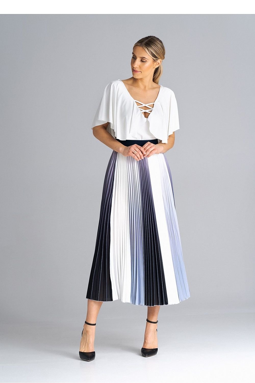 Geplooide midi-rok met elastische tailleband